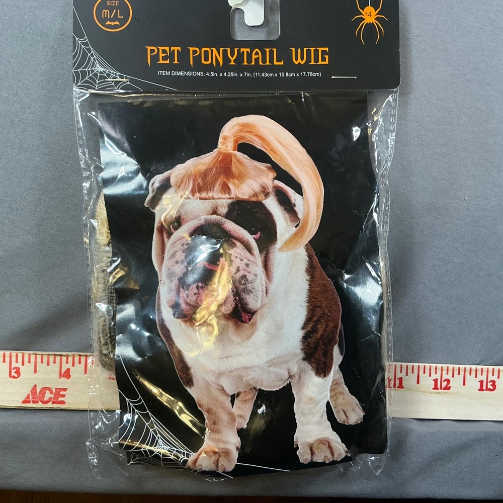 NEW Pet Ponytail Wig Blonde Dog Costume Accessory Size M/L Adjustable Chin Strap